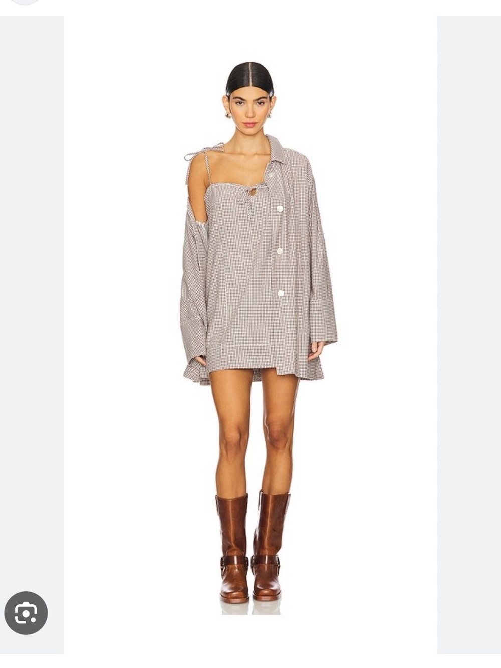 Free People Mini Dress and Shirt Set in Brown Plaid